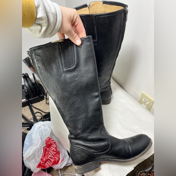 FRYE Pippa Black Back Zip Tall Leather Boots Sz 6.5 - Picture 10 of 16